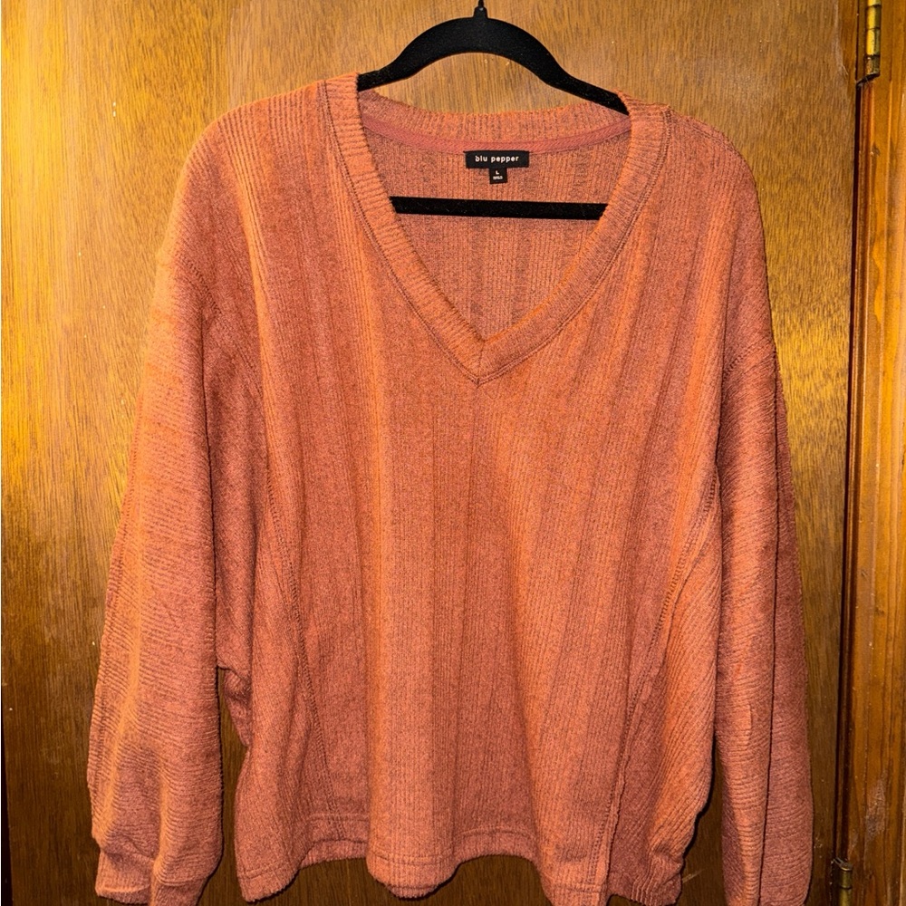 Blu Pepper V-Neck Sweater in Warm Rust